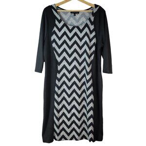 Derek Heart Plus Chevron Dress Black Size 2X Knee Gray Panel Half Sleeve Knit